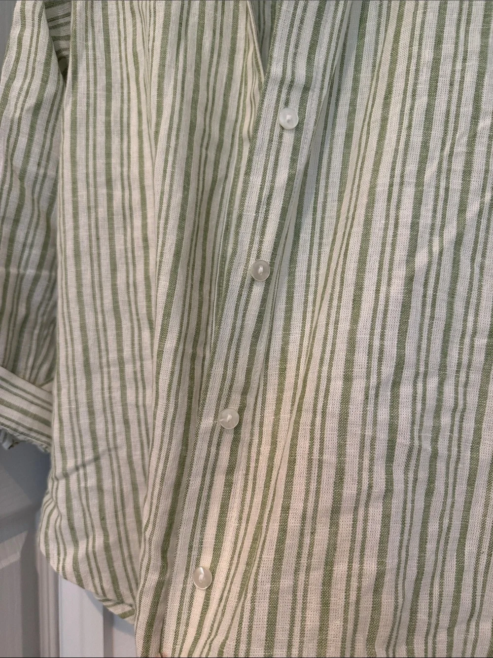 Abercrombie & Fitch over sized Sage Green and White Striped Button-Up Shirt
